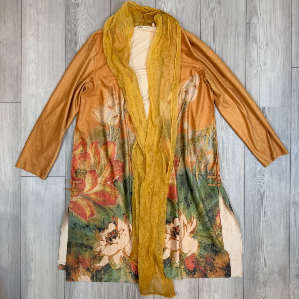 Soft Surroundings Orofino Jacket Silk Faux Suede Floral Lotus Cardigan Jacket XL